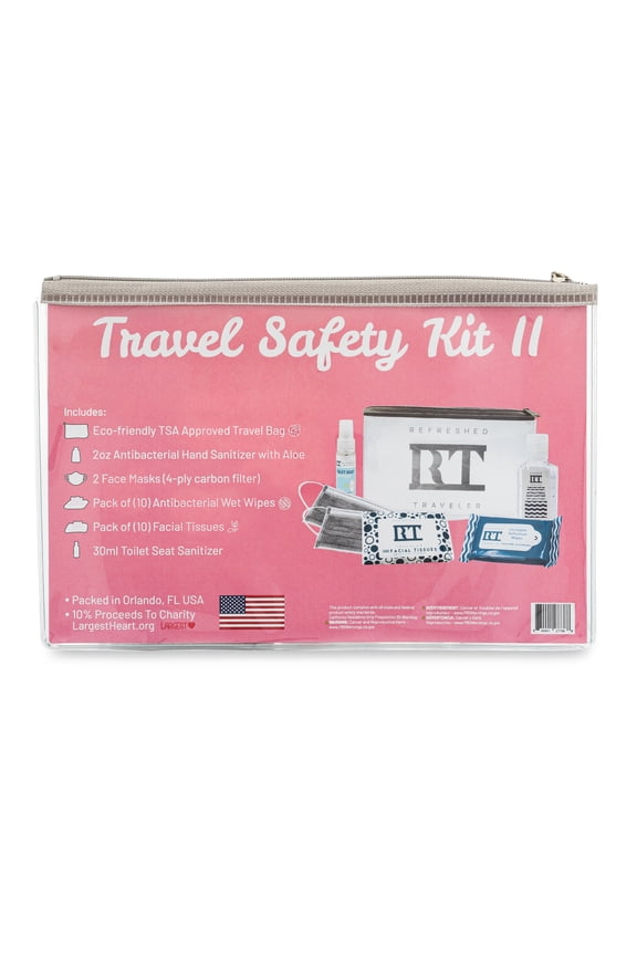 Travel Safety Kit II- All in One Air Travel Essentials - TSA Compliant Clear Reusable Travel Bag
