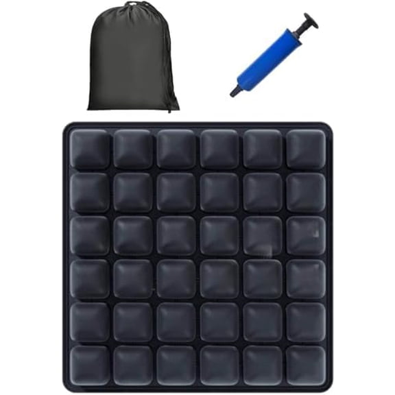 Travel Seat Cushion for Plane, 3D Inflatable Air Cushion with Storage Bag and Pump, 36 Air Cells Airplane Seat Cushion for Long Flights, Tailbone Pain Relief Cushion (Black, 17" x 17")$$Office