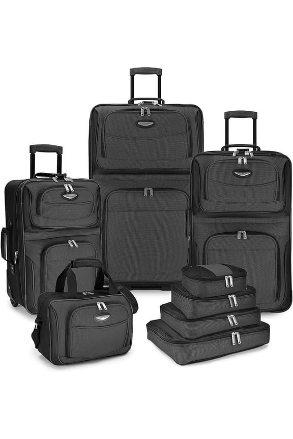 Amsterdam Expandable Rolling Upright Luggage Set w/ Packing Cubes, Gray, 8-Piece Set