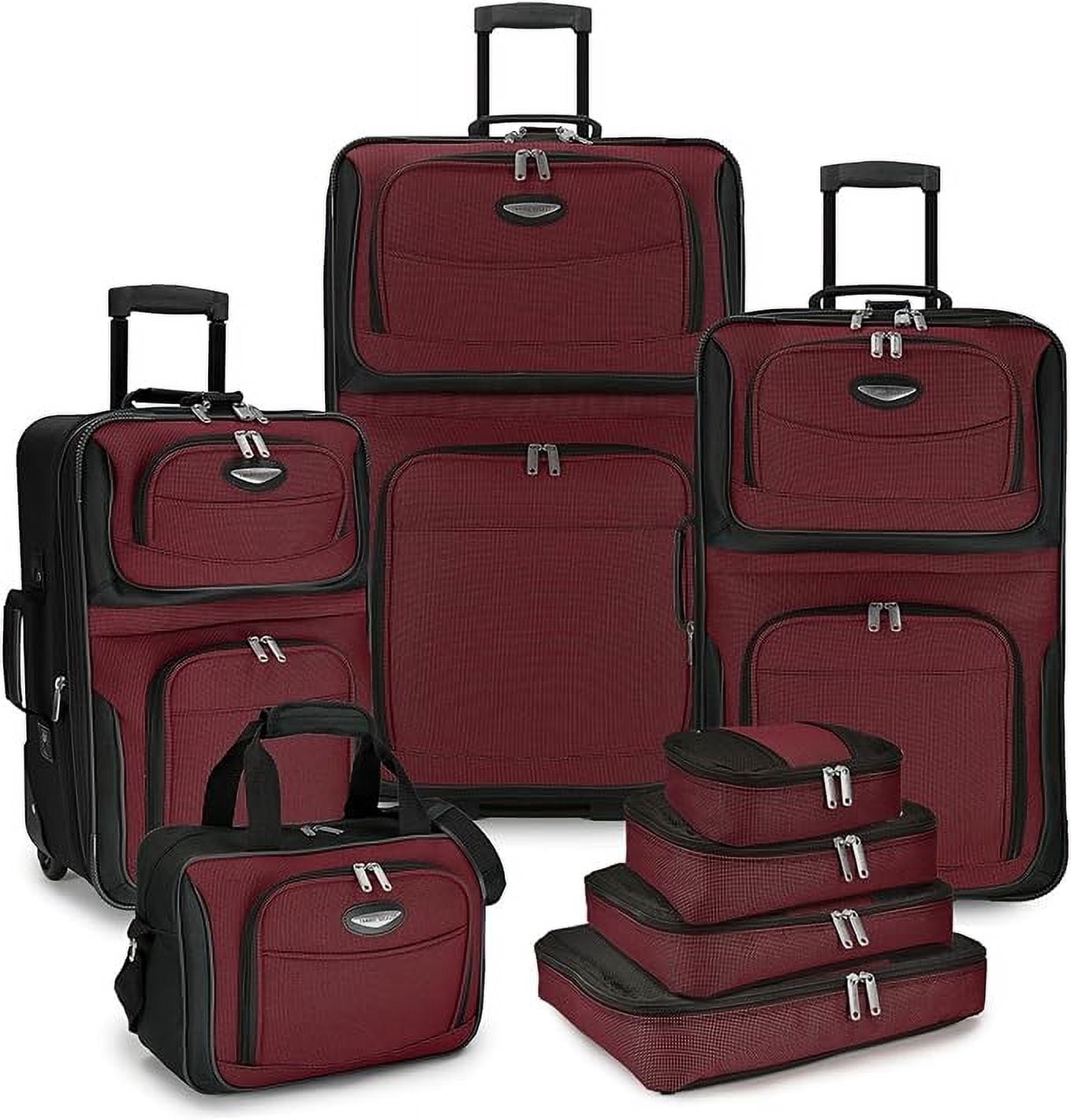 Travel Select Amsterdam Expandable Rolling Upright Luggage Set w/ Packing Cubes, Red, 8-Piece Set
