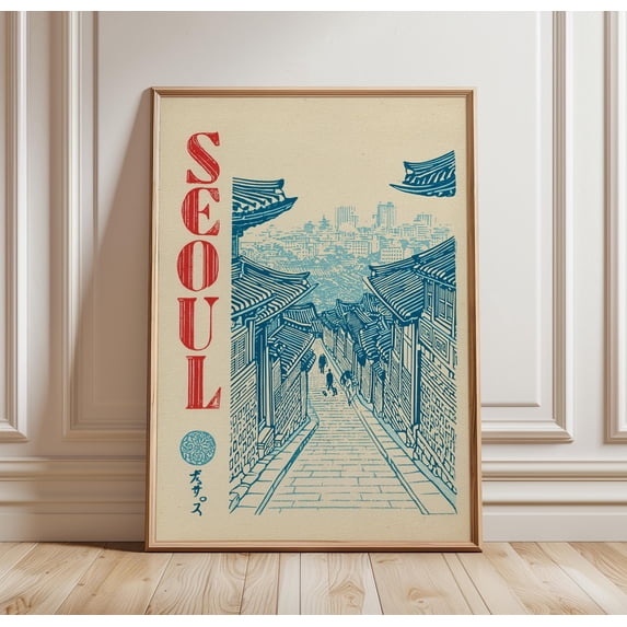 Travel Seoul Korea Bukchon Hanok Village Line Korean Poster , Poster ...