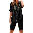 thumbnail image 1 of Travel Sets for Women 2 Piece V Neck Short Sleeve Button Down Shirt and Shorts Loungewear Casual Outfits, 1 of 7