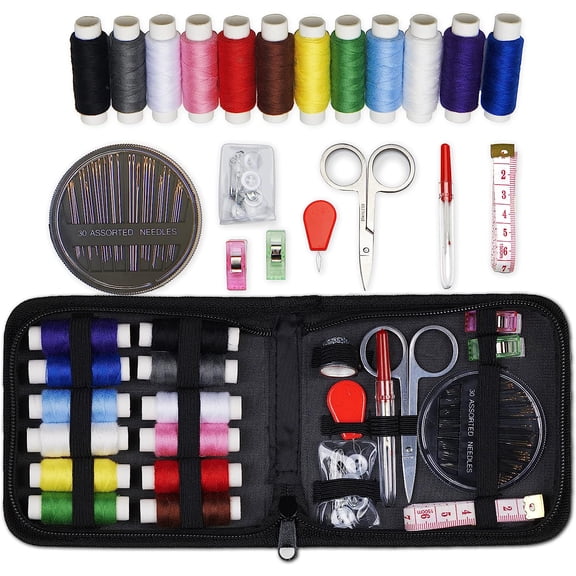 Travel Sewing Kit, 63-Piece Portable Kit for Travel, Includes Scissors, Thread, Tape Measure - Sewing Accessories and Supplies