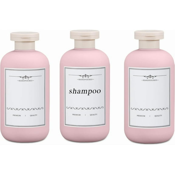 Travel Shampoo Bottle, Empty Plastic Squeeze Bottles 10oz with Flip Cap, Lotion Container for Toiletries Travel Size Shampoo and Conditioner (3 pack pink)