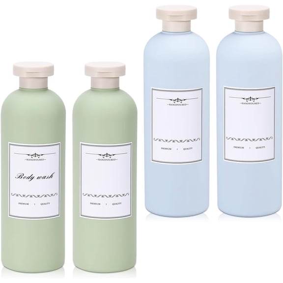 Travel Shampoo Bottle, Empty Plastic Squeeze Bottles 13.5oz with Flip Cap, Lotion Container for Toiletries Travel Size Shampoo and Conditioner (2 pack blue, 2 pack green)