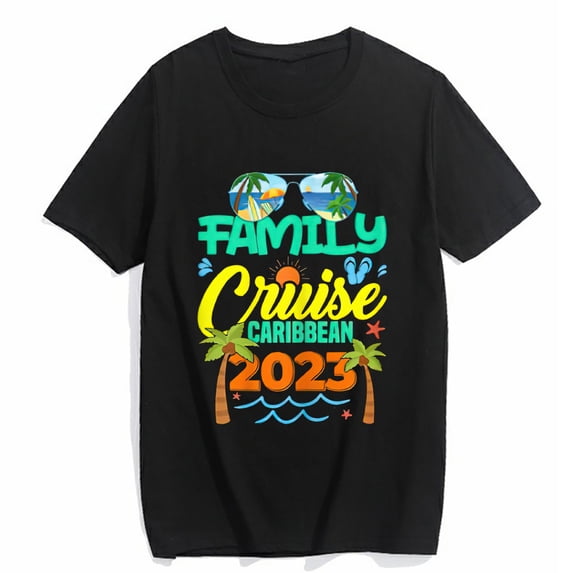 Travel Ship T-shirt Beach Island Girlfriend Vacation Caribbean 2023 Short Sleeve O-Neck Top Black Large