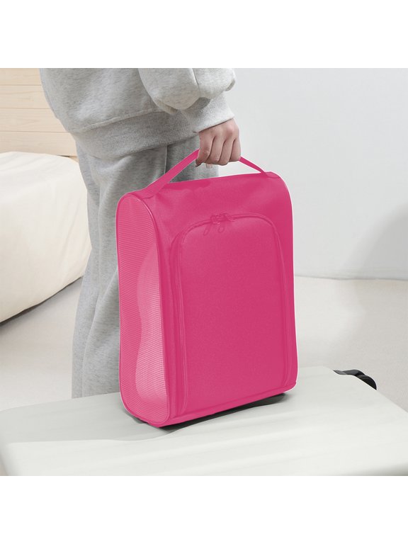 Travel Shoe Bag with Transparent Window - Washable Reusable Polyester Packing Cube for Men Women, Sturdy Zipper Pouch for Luggage, Moving, Storage (Pink)