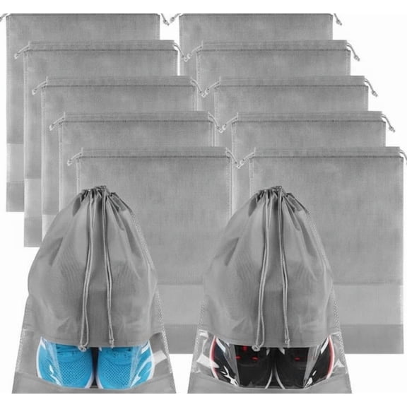 Travel  Shoe Bags 12-Pack (12.6" x 17.32") - See-Through Drawstring Design, Dustproof Waterproof for Men Women Packing Storage