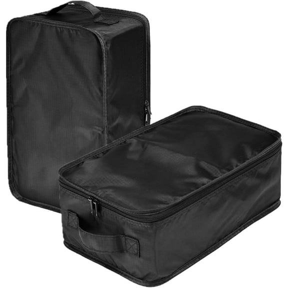 Travel Shoe Bags, Foldable Waterproof Shoe Pouches Organizer-Double Layer (Black, 2 Packs)