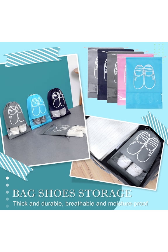 Travel Shoe Bags | Large Non-Woven Drawstring Shoe Storage Organizer 44x32cm | Portable, Breathable, Transparent Window | Stain-Resistant, Foldable for Sneakers, Dress Shoes, Flip Flops | One Pack