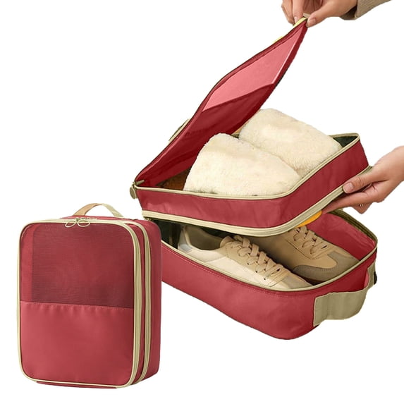 Travel Shoe Organizer Bag, Portable Shoe Storage Bag with 3 Compartments, Waterproof Shoe Bag for Travel, Luggage Shoe Organizer with Handle Strap, Durable Travel Shoe Storage for Gym and Camping