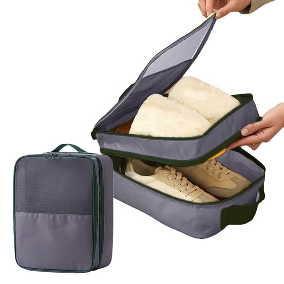 Travel Shoe Organizer Bag, Portable Shoe Storage Bag with 3 Compartments, Waterproof Shoe Bag for Travel, Luggage Shoe Organizer with Handle Strap, Durable Travel Shoe Storage for Gym and Camping