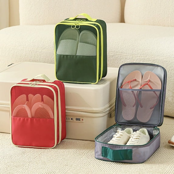 Travel Shoe Organizer Bag with 3 Compartments, Waterproof Portable Shoe Storage Box for Luggage, Gym and Short Trips