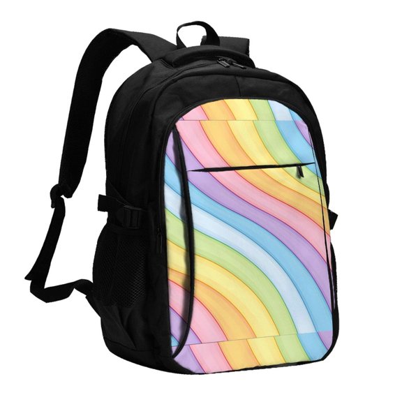 Travel Shoulder Computer Backpack 18 X 13.4 X 8.3in With Usb Cable And Music Jack Multi-Space Pocket Tie-Dye Pattern Rainbow Colors Tie-Dye Background_3