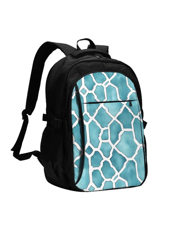 Travel Shoulder Computer Backpack 18 X 13.4 X 8.3in With Usb Cable And Music Jack Multi-Space Pocket Turquoise Moroccan Trellis Hand-Drawn Sketch_62922_1