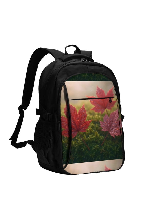 Travel Shoulder Computer Backpack 18 X 13.4 X 8.3in With Usb Cable And Music Jack Multi-Space Pocket Autumn Leaves Closeup
