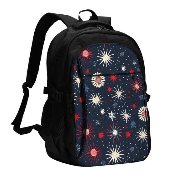 Travel Shoulder Computer Backpack 18 X 13.4 X 8.3in With Usb Cable And Music Jack Multi-Space Pocket Independence Day Theme Star (7)
