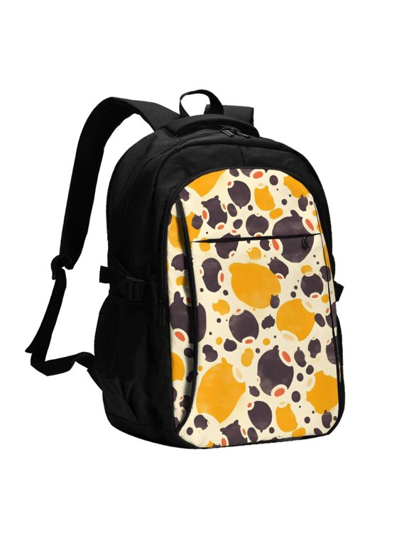 Travel Shoulder Computer Backpack 18 X 13.4 X 8.3in With Usb Cable And Music Jack Multi-Space Pocket Milk Cow Print Style Sienna_3