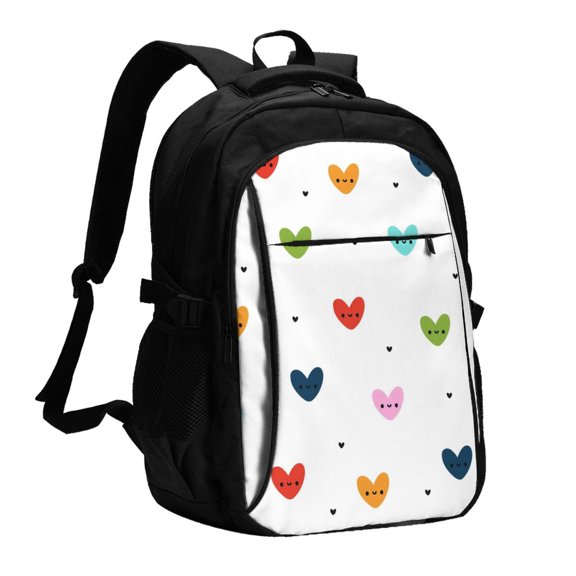 Travel Shoulder Computer Backpack 18 X 13.4 X 8.3in With Usb Cable And Music Jack Multi-Space Pocket Multicolored Heart-Shaped Cute Expression