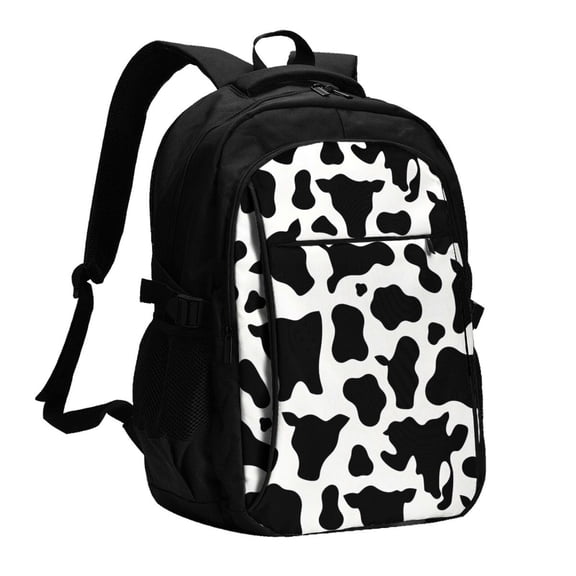 Travel Shoulder Computer Backpack 18 X 13.4 X 8.3in With Usb Cable And Music Jack Multi-Space Pocket Simple Cow Print Pattern, Vector Art Style_4