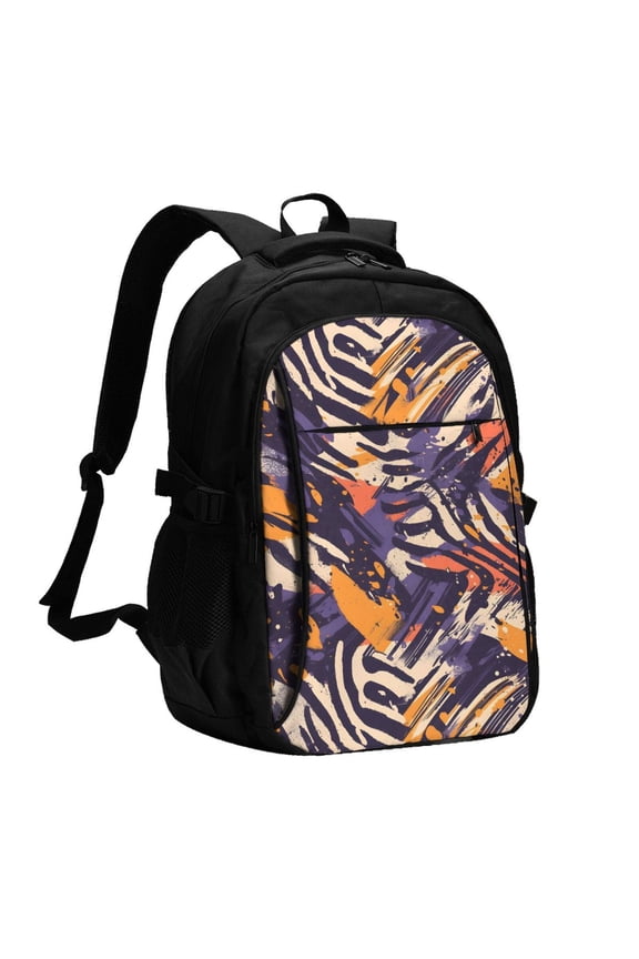 Travel Shoulder Computer Backpack 18 X 13.4 X 8.3in With Usb Cable And Music Jack Multi-Space Pocket Tiger Print Style Mediumpurple_2