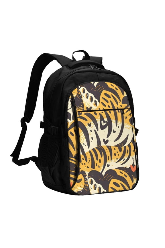 Travel Shoulder Computer Backpack 18 X 13.4 X 8.3in With Usb Cable And Music Jack Multi-Space Pocket Tiger Skin Print Style Dimgray_1
