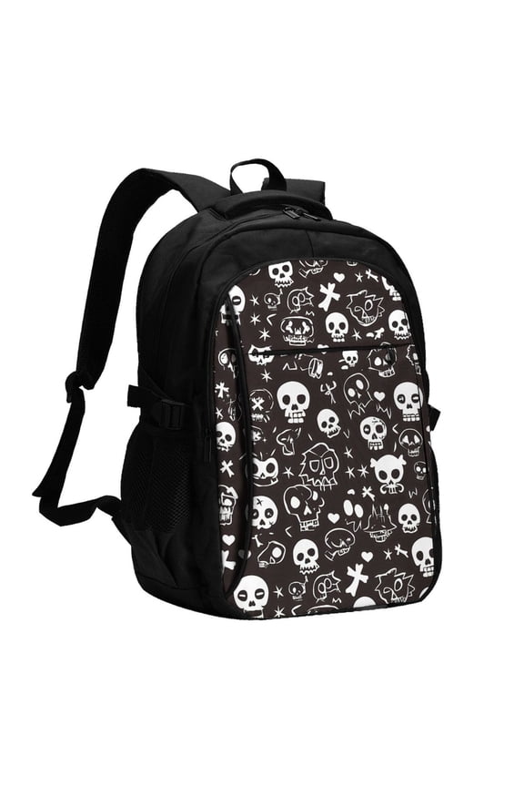 Travel Shoulder Computer Backpack 18 X 13.4 X 8.3in With Usb Cable And Music Jack Multi-Space Pocket Weird Skull Head