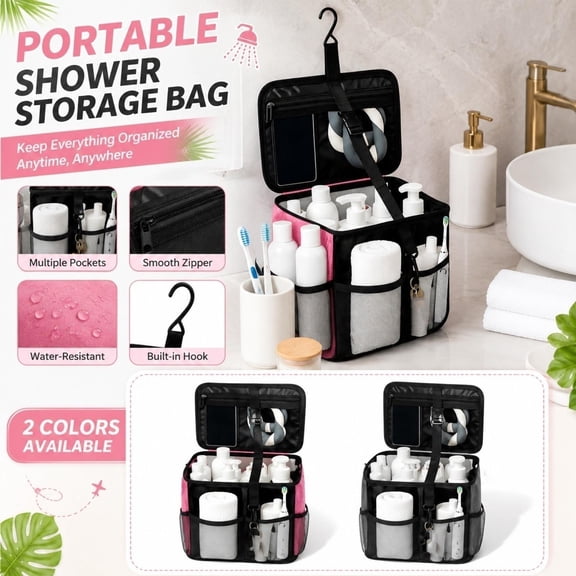 Travel Shower Caddy, Portable Shower Caddy, Hanging Travel Toiletry Bag, Mesh Shower Bag, Waterproof Pouch for Phone Storage, Adjustable Fixed Strap, Quick-Dry Mesh Construction,