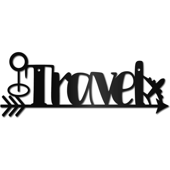 Travel Signs Wall Decor Black Word Wall Art Letter Aircraft Arrow Iron Wire Hanging Ornament Decorative Accent Words Wall Silhouette for Dining Room Outdoor Home Wall Decor 11.8 x 4.5 Inch