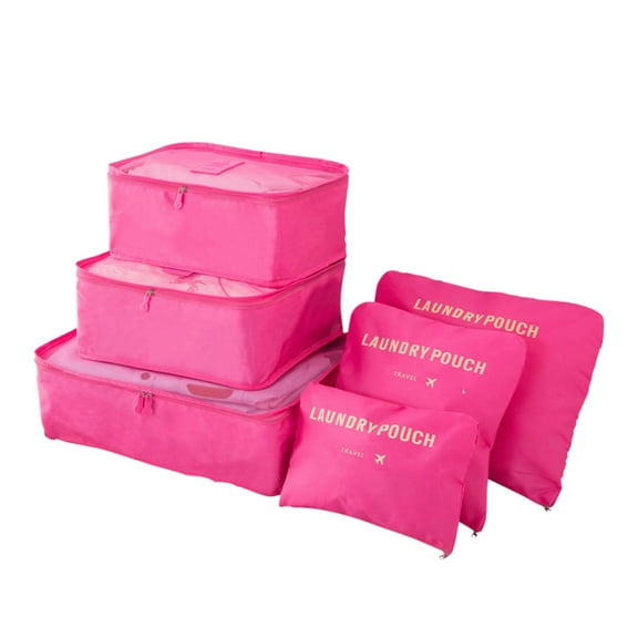 Travel Six-piece Storage Bag Set Travel Suitcase Storage Bag Clothing Packing Bag Storage Bag(One Size,Hot Pink)
