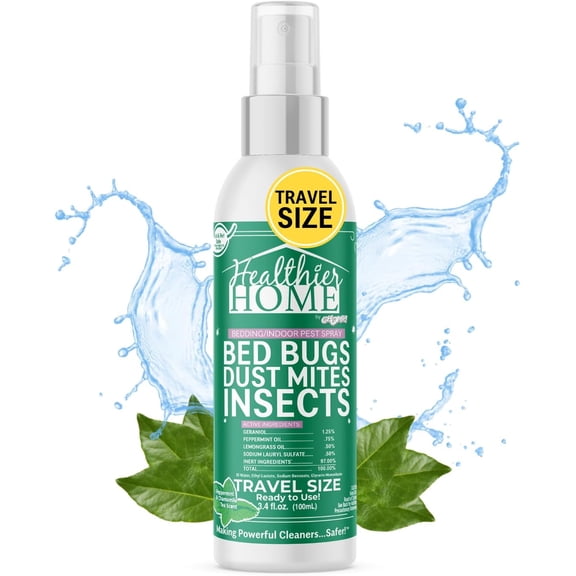 Travel Size Bed Bug & Insect Repellent, Natural, TSA Approved Indoor Pest Control Spray for Travel & Home, Plant-Based Dust Mite, Ant, Spider, Fly Killer, Peppermint Scent, 3.4 Fl Oz