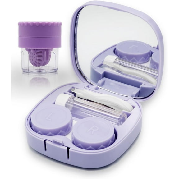 Travel Size Contact Lens Case with Cleaning Gaskets, Contact Lenses, Contact Lenses Removal Tool Kit with Mirror, Solution Bottle - Purple - 1pack