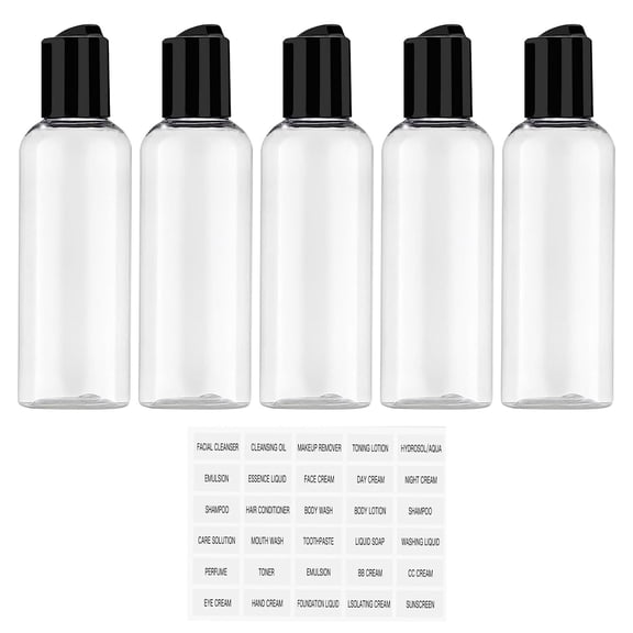 Travel Size Containers Kit, 5 Pack Portable Leak Proof Refillable Cosmetic Bottles, Travel Bottles Set for Shampoo Conditioner Body Lotion Bath Shower Gel, Empty Bottles with Labels for Toiletries