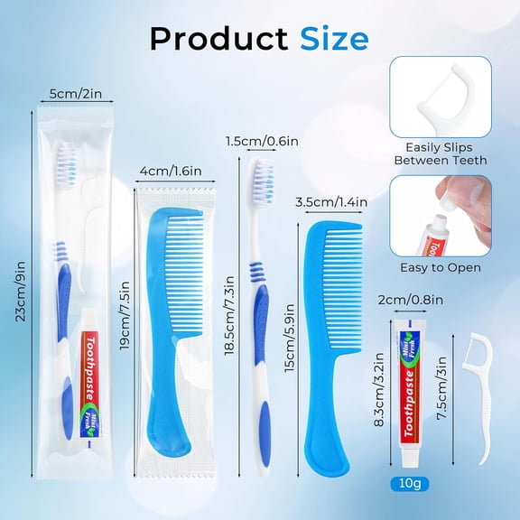 Travel Size Disposable Toothbrushes with Toothpaste Dental Floss Picks and Comb in Bulk, Individually Wrapped Soft Bristle Hygiene Kits, for Hotel Charity Homeless Shelter in 5 Colors (100)