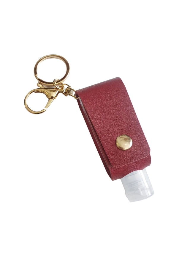 Travel Size Plastic Bottles with Leather Sleeve,Portable Empty Bottle Keychain,Refillable Flip Cap Keychain Bottles,Mini Hand Sanitizer Case for Travel Lotion Liquid Soap Shampoo(2.6x1.2")(Wine)