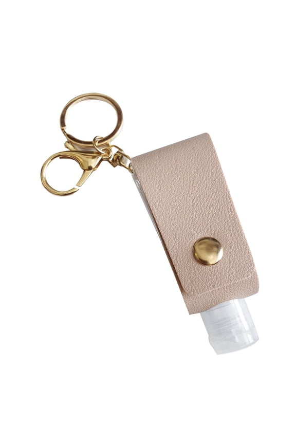 Travel Size Plastic Bottles with Leather Sleeve,Portable Empty Bottle Keychain,Refillable Flip Cap Keychain Bottles,Mini Hand Sanitizer Case for Travel Lotion Liquid Soap Shampoo(2.6x1.2")(Pink)