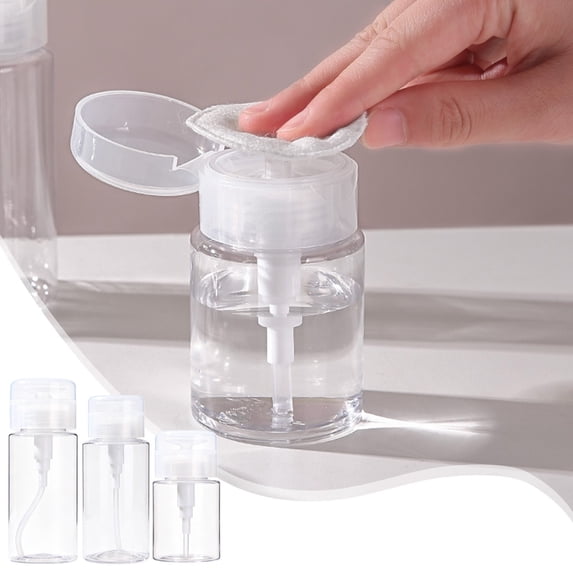 Travel Size Push Pump Bottle, Transparent Refillable Liquid Container for Makeup Remover Lotion Alcohol Nail Polish Remover, Leakproof Portable Travel Bottles, Topliu