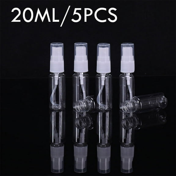 Travel Size Spray Bottle 20ML | Transparent Plastic Fine Mist Mini Refillable Sprayer | Leakproof Small Empty Bottles for Perfume, Cleaning, | 5 Pack | Portable Dispenser