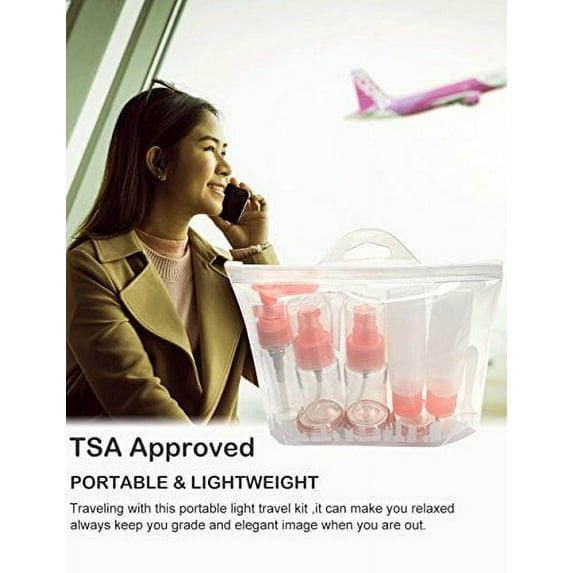 Travel Size Toiletries Containers 10 Pack Travel Bottles Set Cosmetic Makeup Liquids Travel Container TSA Approved Leak Proof BPA Free Refillable Plastic Clear Empty Pink