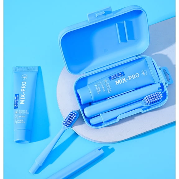 Travel Size Toothbrush and Toothpaste Set, Foldable Blue Brush and 0.7 oz Paste Dental kit with Independent Storage Bag for Camping Outdoor Activities