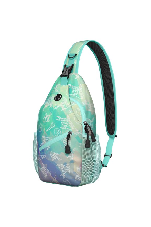 Travel Sling Backpack with Cute Cartoon Turtle and Ocean Marine Life Prints, Multi-Functional Design for Hiking, Cycling, and Photography, Lightweight and Durable