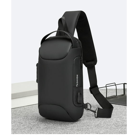Travel Sling Bag Waterproof Crossbody Bag with Combination Lock Anti-Theft PU Leather Chest Bag with USB Charging Hole Shoulder Backpack Motorcycle Bags