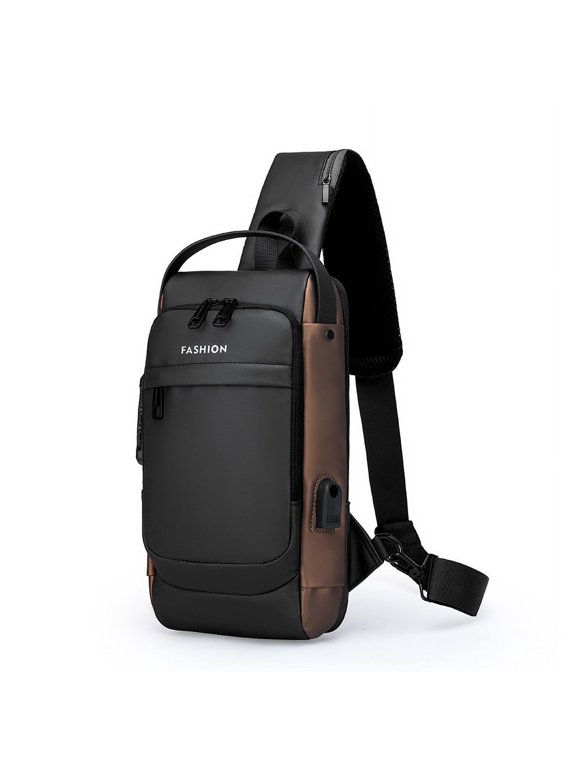 Travel Sling Bag Waterproof Crossbody Bag with Combination Lock Anti-Theft PU Leather Chest Bag with USB Charging Hole Shoulder Backpack Motorcycle Bags