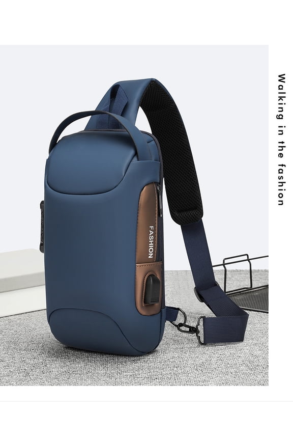 Travel Sling Bag Waterproof Crossbody Bag with Combination Lock Anti-Theft PU Leather Chest Bag with USB Charging Hole Shoulder Backpack Motorcycle Bags