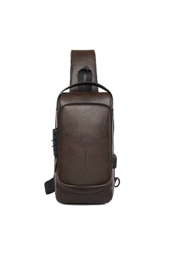 Travel Sling Bag Waterproof Crossbody Bag with Combination Lock Anti-Theft PU Leather Chest Bag with USB Charging Hole Shoulder Backpack Motorcycle Bags