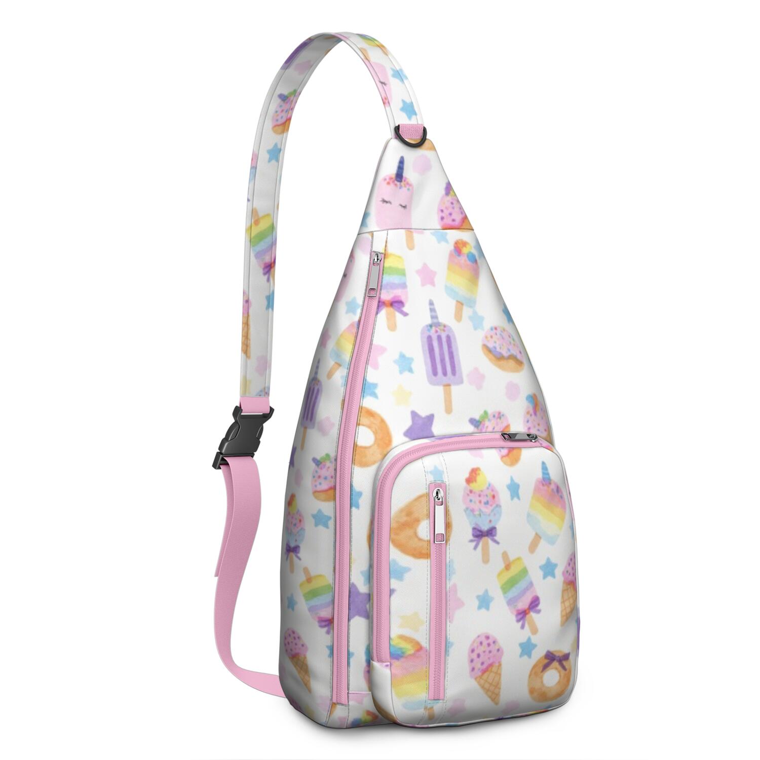 Travel Sling Bag for Men with Adjustable Shoulder Strap Shoulder Backpack Chest Bag Travel Hiking Daypacks Ice Cream