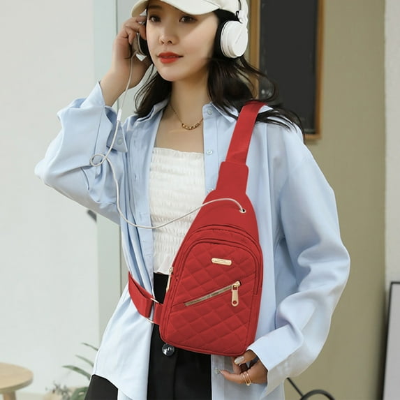Travel Sling Chest Bag for Men and Women | Anti-Theft Waterproof Nylon Crossbody Pack | USB Charging | Lightweight Large Capacity Front Shoulder Purse | Breathable Multi-Pocket | 30x17x10cm