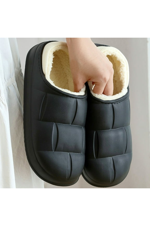 Travel Slippers, Hotel Slippers, Winter Slippers, Warm Slippers, Furry Puffer Slippers for Women Men Warm Plush Lining House Slippers Comfy Wrap Heel Indoor Sandals Winter Outdoor, Black 7.5
