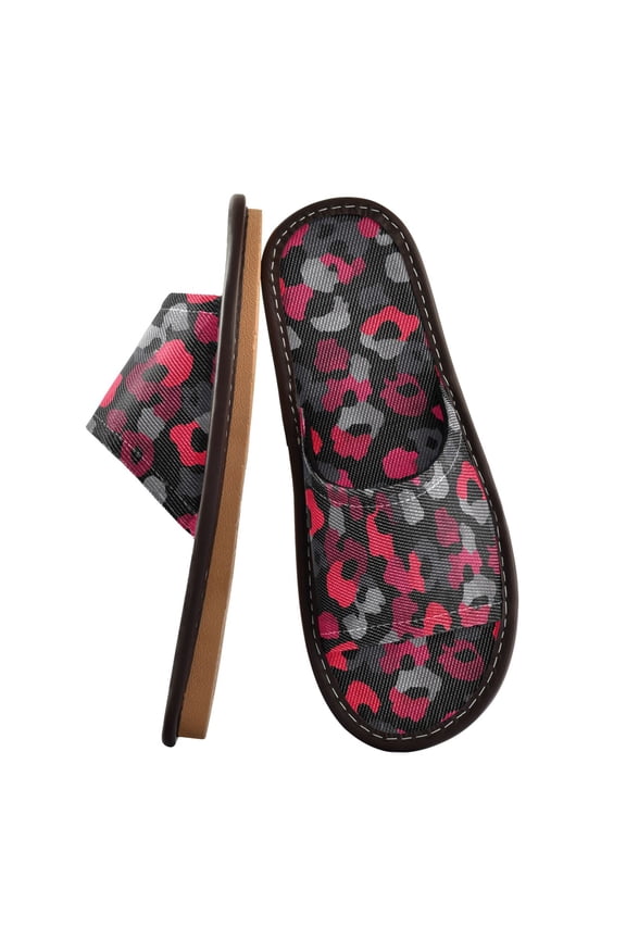 Travel Slippers for Women Men Lightweight Sandals Indoor Outdoor Slides Black and Red Leopard Print