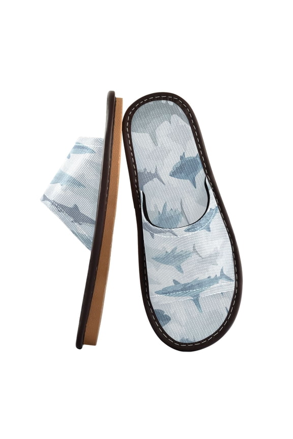 Travel Slippers for Women Men Lightweight Sandals Indoor Outdoor Slides Blue and Gray Sharks Pattern
